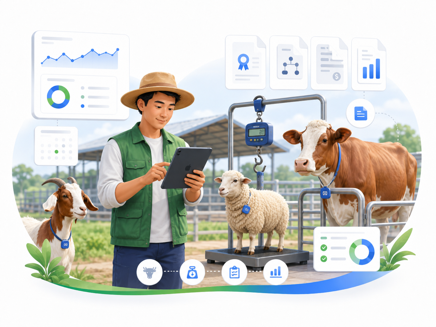 Peternak mencatat penimbangan kambing, domba, dan sapi pada aplikasi RUMINARA
